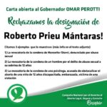Rechazo absoluto a la posible la designación de Roberto Prieu Mántaras